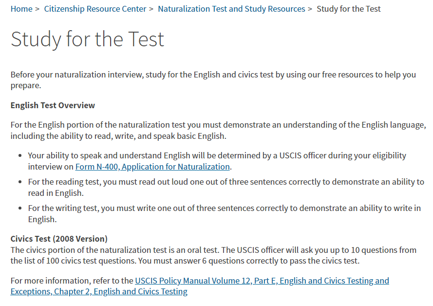 移民局有出版美国公民入籍考试的试题吗？-2025 美国入籍考试练习 - 100/128题中英文对照模拟测试